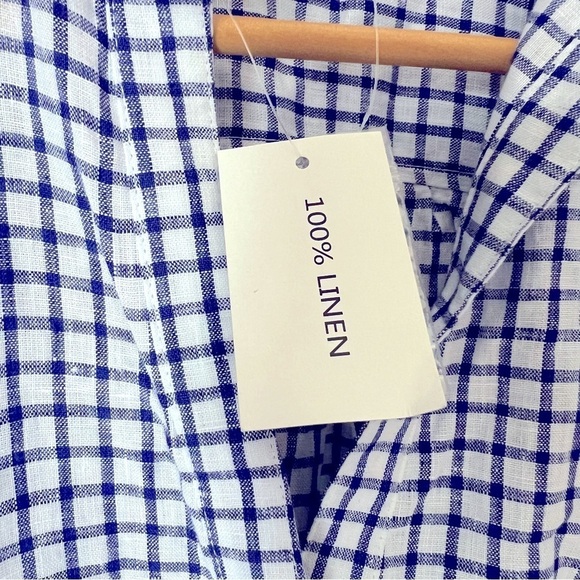The Company Store Linen Blue White Check Tunic Shirt Pocket Dress Coastal L NEW - Picture 5 of 15